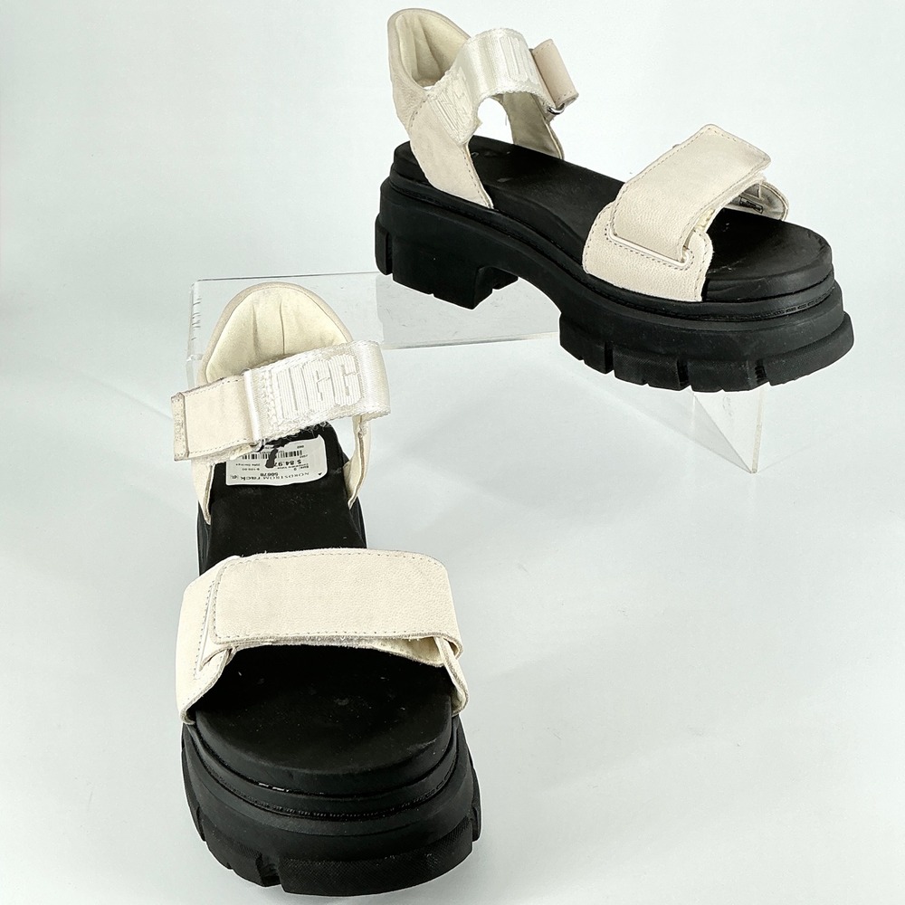 UGG Womens Size 9 Slide White Leather Chunky Lug Platform Sandal NEW Ashton $187 - Picture 11 of 15